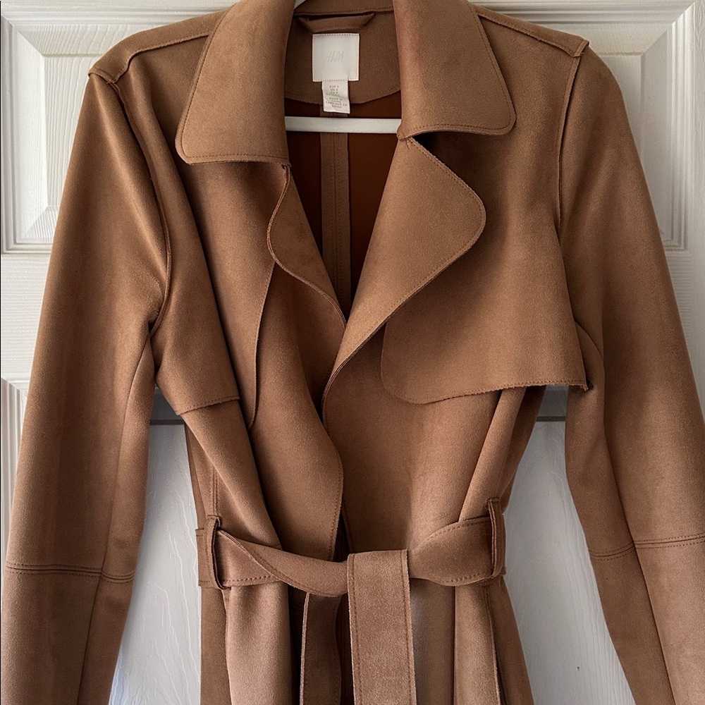 H&M Tan Trench Faux Suede Coat S